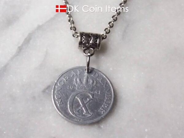 Denmark 1941 C initial coin necklace. Crown coin pendant. 83 year old Danish 2 ore. Antique souvenir.