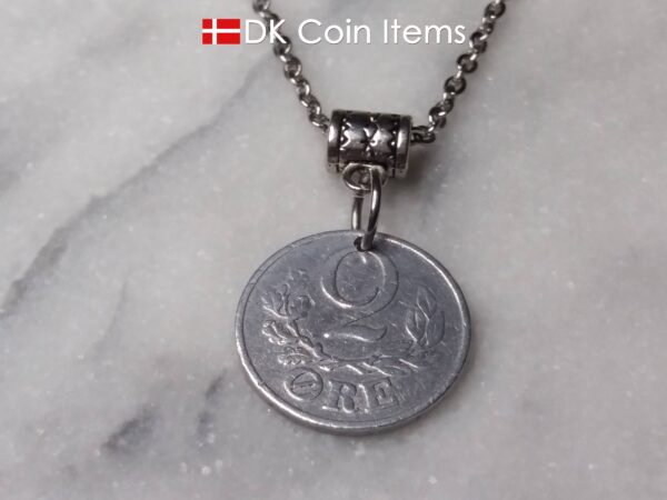 Denmark 1941 C initial coin necklace. Crown coin pendant. 83 year old Danish 2 ore. Antique souvenir.