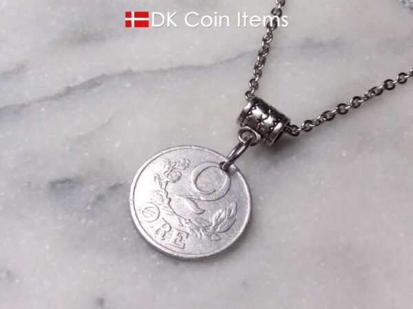 Denmark 1941 C initial coin necklace. Crown coin pendant. 83 year old Danish 2 ore. Antique souvenir.