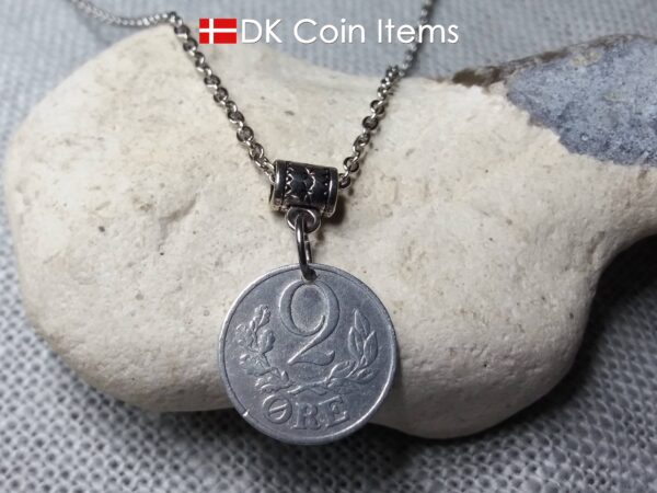 Denmark 1941 C initial coin necklace. Crown coin pendant. 83 year old Danish 2 ore. Antique souvenir.