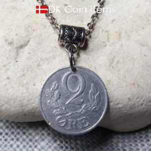 Denmark 1941 C initial coin necklace. Crown coin pendant. 83 year old Danish 2 ore. Antique souvenir.