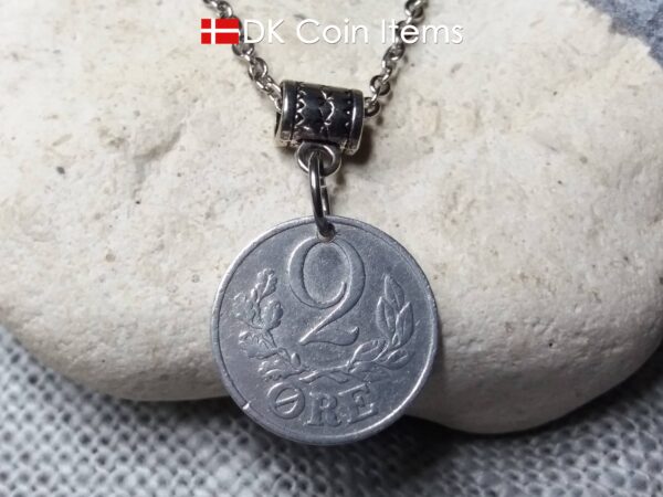 Denmark 1941 C initial coin necklace. Crown coin pendant. 83 year old Danish 2 ore. Antique souvenir.