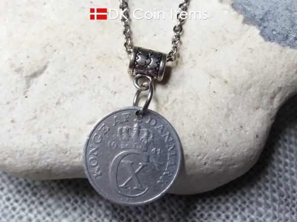 Denmark 1941 C initial coin necklace. Crown coin pendant. 83 year old Danish 2 ore. Antique souvenir.