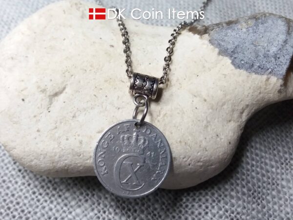 Denmark 1941 C initial coin necklace. Crown coin pendant. 83 year old Danish 2 ore. Antique souvenir.