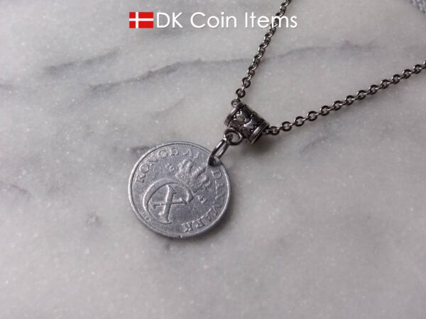 Denmark 1941 C initial coin necklace. Crown coin pendant. 83 year old Danish 2 ore. Antique souvenir.