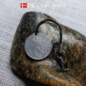 Danish C initial coin charm. 81 year old 2 ore 1943 coin pendant. Antique Danish coin souvenir.