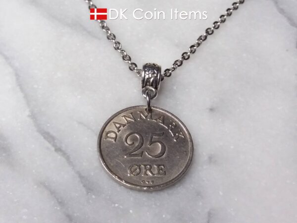 Denmark 1957 R initial coin necklace. 67 year old Danish 25 ore coin pendant. 67th birthday gift.