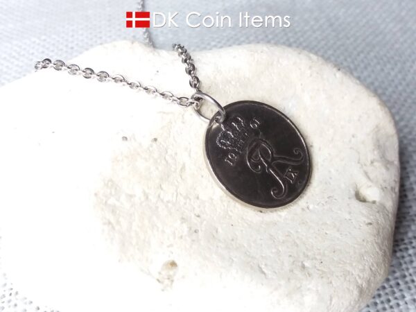 Denmark 1961 R coin necklace. 63 year old Danish 25 ore coin pendant. 63rd birthday gift. Danish coin souvenir.