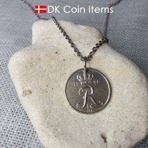 Denmark 1961 R coin necklace. 63 year old Danish 25 ore coin pendant. 63rd birthday gift. Danish coin souvenir.