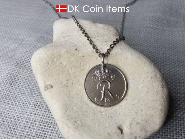 Denmark 1961 R coin necklace. 63 year old Danish 25 ore coin pendant. 63rd birthday gift. Danish coin souvenir.