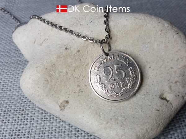 Denmark 1961 R coin necklace. 63 year old Danish 25 ore coin pendant. 63rd birthday gift. Danish coin souvenir.