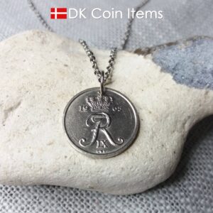 Denmark 1965 Crown R coin necklace. 59 year old Danish 25 ore as coin pendant.