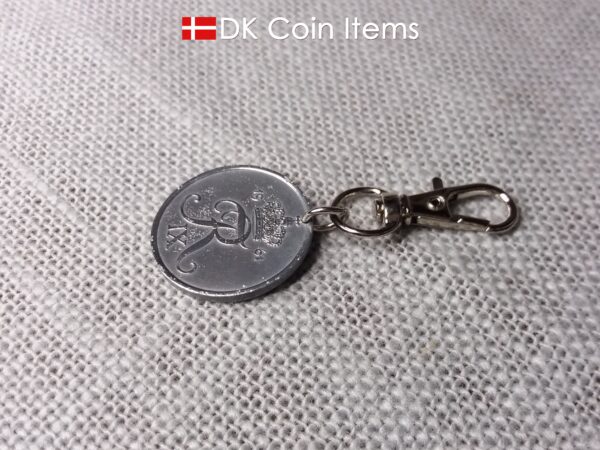 Denmark 5 ore coin pendant charm. Danish 1961 R initial coin. 5th anniversary gift or vintage souvenir.