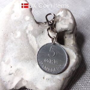 Denmark 5 ore coin pendant charm. Danish 1961 R initial coin. 5th anniversary gift or vintage souvenir.