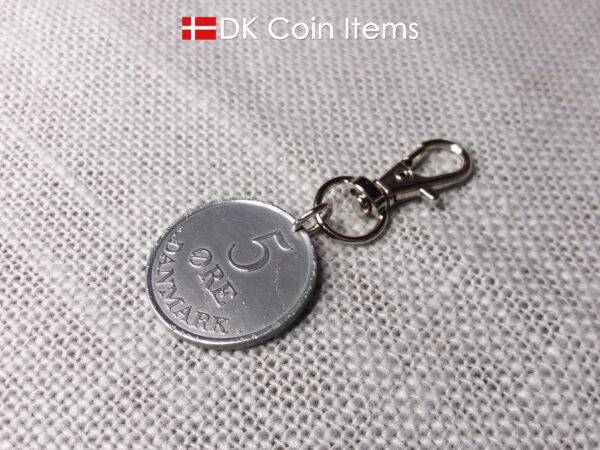 Denmark 5 ore coin pendant charm. Danish 1961 R initial coin. 5th anniversary gift or vintage souvenir.