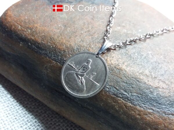 Denmark Little Mermaid coin necklace. Copenhagen The Little Mermaid Statue on Tramways coin token