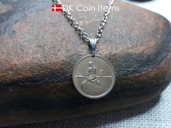 Denmark Little Mermaid coin necklace. Copenhagen The Little Mermaid Statue on Tramways coin token