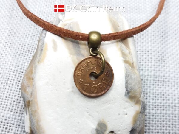 Denmark 1932 C coin necklace. 92 year 1 ore coin pendant. Antique Danish souvenir. Bronze plated bail and ring.