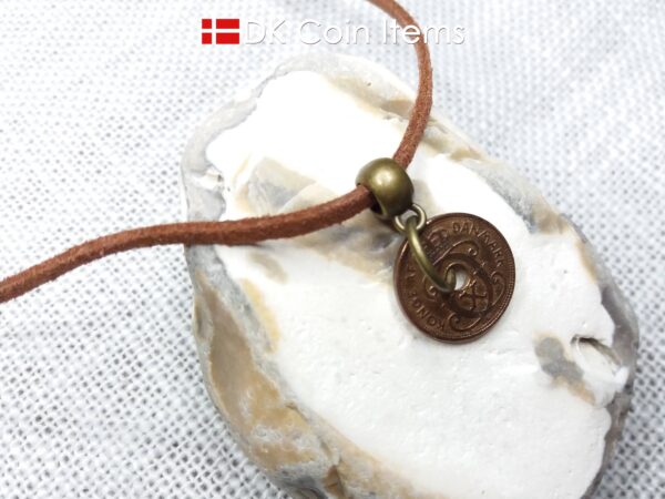 Denmark 1932 C coin necklace. 92 year 1 ore coin pendant. Antique Danish souvenir. Bronze plated bail and ring.