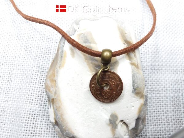 Denmark 1932 C coin necklace. 92 year 1 ore coin pendant. Antique Danish souvenir. Bronze plated bail and ring.