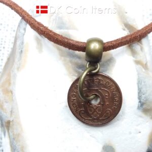 Denmark 1932 C coin necklace. 92 year 1 ore coin pendant. Antique Danish souvenir. Bronze plated bail and ring.