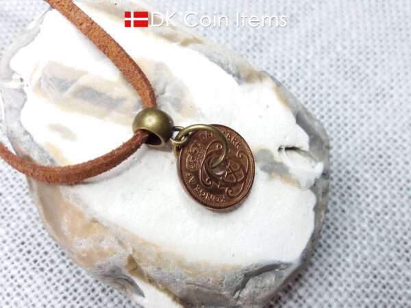 Denmark 1939 C coin necklace. 85 year 1 ore coin pendant. Antique Danish souvenir. Bronze plated bail and ring.