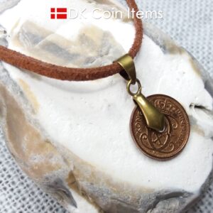 Denmark 1939 C coin necklace. 85 year 1 ore coin pendant. Antique Danish souvenir. Bronze plated pinch bail.