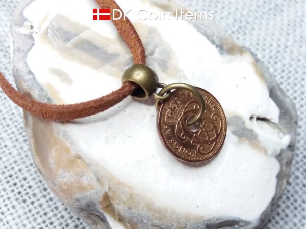 Denmark 1939 C coin necklace. 85 year 1 ore coin pendant. Antique Danish souvenir. Bronze plated bail and ring.