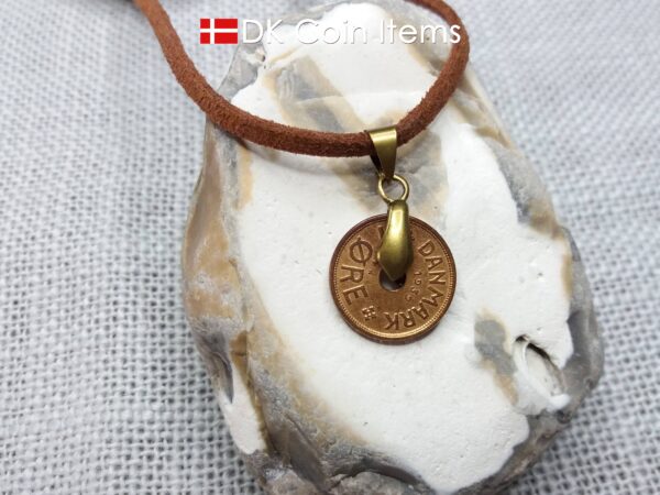 Denmark 1939 C coin necklace. 85 year 1 ore coin pendant. Antique Danish souvenir. Bronze plated pinch bail.