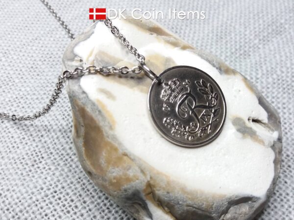 Denmark 1951 25 ore coin pendant necklace. 73 year old coin. 73rd birthday gift. Danish R-initial coin souvenir.