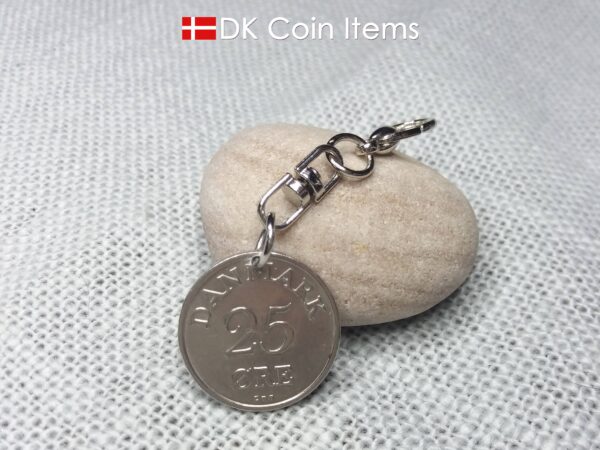 Denmark 1957 coin charm. Vintage 67 year old R-initial 25 ore coin pendant.