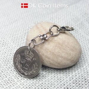 Denmark 1957 coin charm. Vintage 67 year old R-initial 25 ore coin pendant.