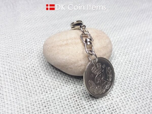 Denmark 1957 coin charm. Vintage 67 year old R-initial 25 ore coin pendant.