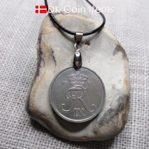 1961 coin necklace with 63 year old Danish Crown R-initial 5 ore as pendant on pinch bail