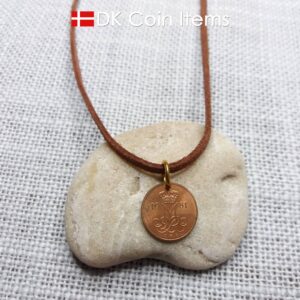 Denmark 1981 initial M coin pendant necklace with 43 year old Danish 5 ore coin.