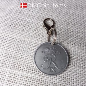 Denmark 1959 coin charm. 65 year old R initial 5 ore coin pendant.