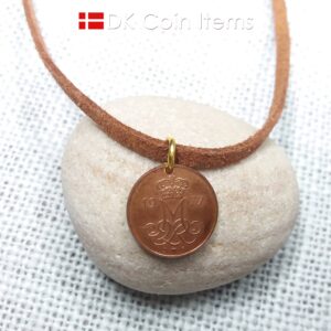 Denmark 1977 M-initial coin necklace with 47 year old 5 ore coin pendant. DKCoinItems