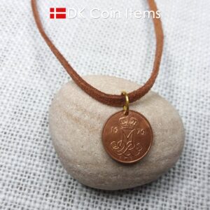 Denmark 1979 initial M coin necklace with 45 year old 5 ore coin pendant. DKCoinItems