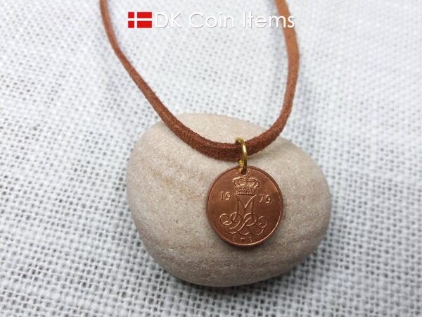 Denmark 1979 initial M coin necklace with 45 year old 5 ore coin pendant. DKCoinItems