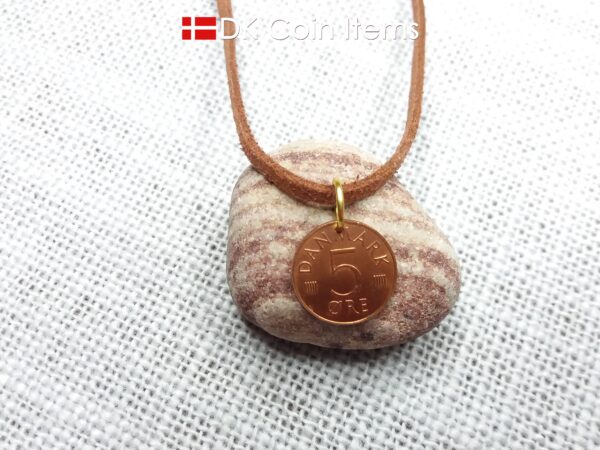 Denmark 1980 initial M coin pendant necklace with 42 year old Danish 5 ore coin.