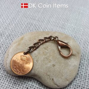 Denmark coin charm. 51 year old M initial 5 ore 1973 coin pendant.