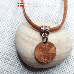 Denmark 1973 initial M coin necklace with 51 year old 5 ore coin pendant. DKCoinItems