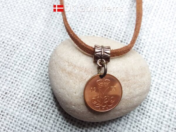 Denmark 1973 initial M coin necklace with 51 year old 5 ore coin pendant. DKCoinItems