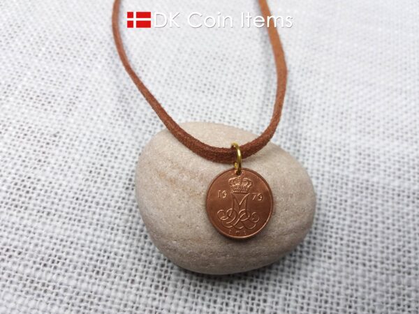 Denmark 1979 initial M coin necklace with 45 year old 5 ore coin pendant. DKCoinItems