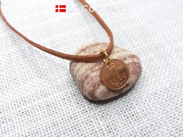 Denmark 1980 initial M coin pendant necklace with 42 year old Danish 5 ore coin.