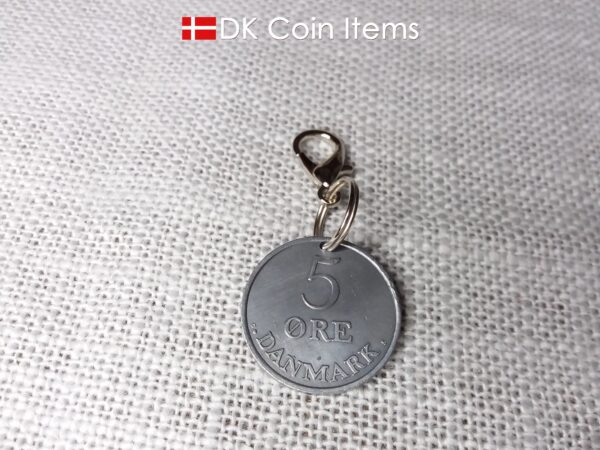 Denmark 1959 coin charm. 65 year old R initial 5 ore coin pendant.