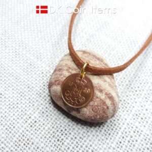 Denmark 1980 initial M coin pendant necklace with 42 year old Danish 5 ore coin.