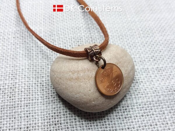 Denmark 1973 initial M coin necklace with 51 year old 5 ore coin pendant. DKCoinItems