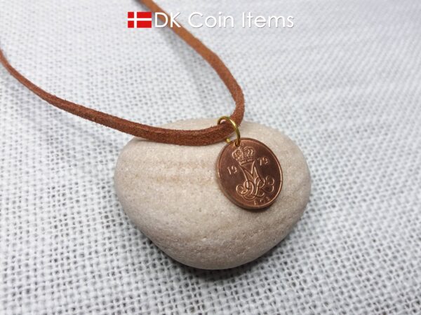 Denmark 1979 initial M coin necklace with 45 year old 5 ore coin pendant. DKCoinItems