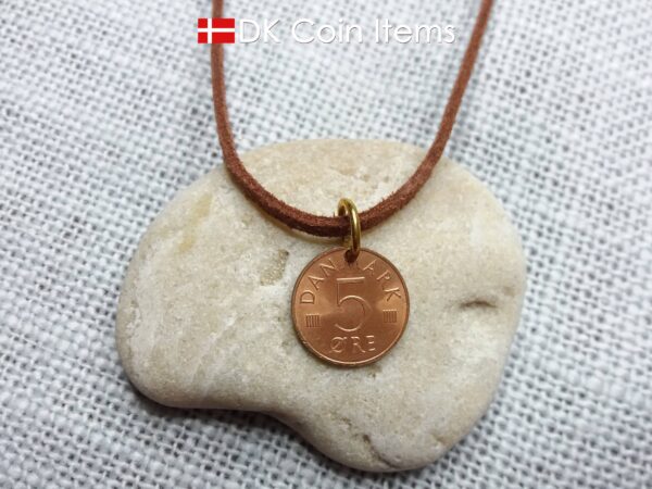 Denmark 1981 initial M coin pendant necklace with 43 year old Danish 5 ore coin.